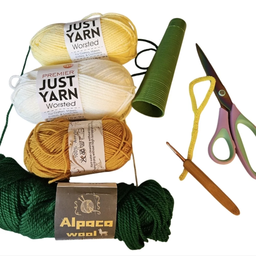 Hand Crafted Yellow Rose Granny Square Alpaca Yarn Decor